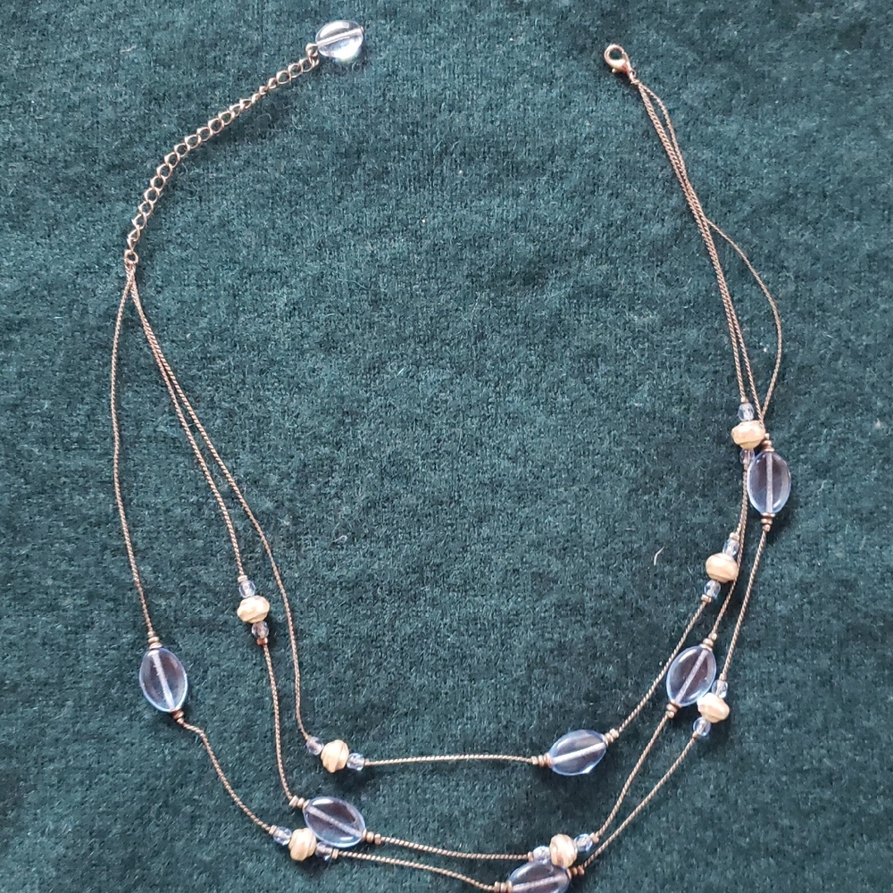 Elegant Multi-Layered Necklace with Faux Pearl And Blue Crystal Accents